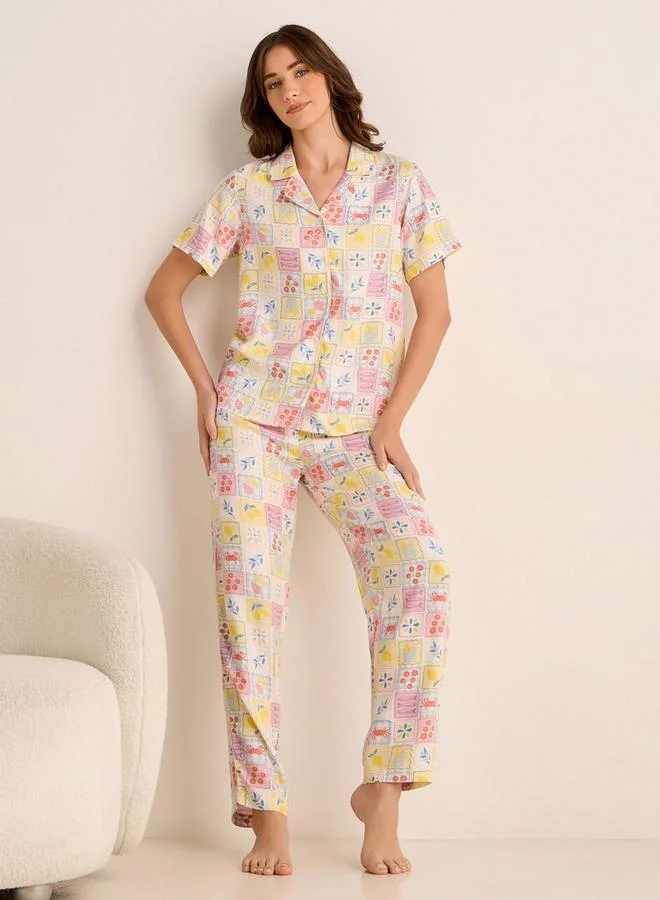 سبلاش فيڤ Pyjama Set Button-Down Shirt and Pants with Eye Mask Viscose